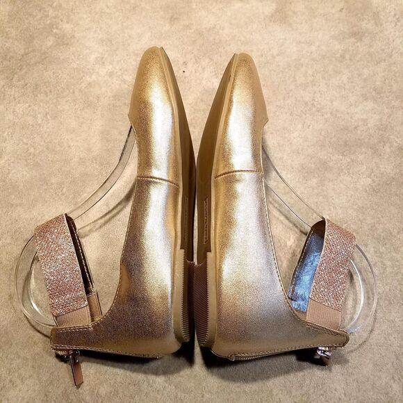 Nine West Womens Floycee Size 5 Gold Slip On Ankle Strap Ballet Flats - Picture 6 of 10